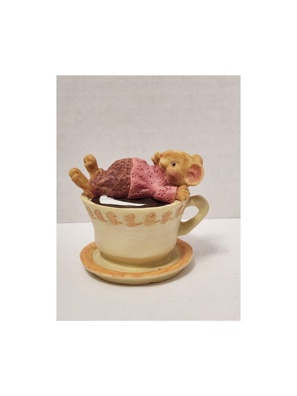 Vintage Lipco Figurine Mouse & Coffee Cup Teacup Time to Relax Ceramic Label